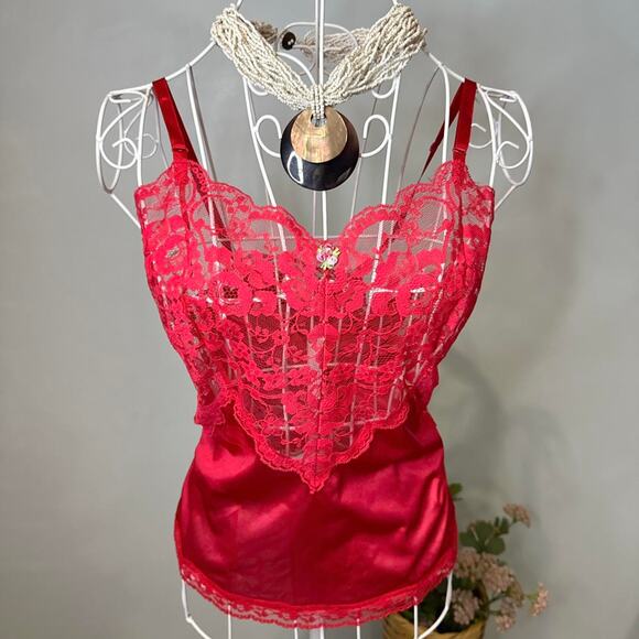 Vintage silky babydoll red lace slip cami top - Picture 4 of 8